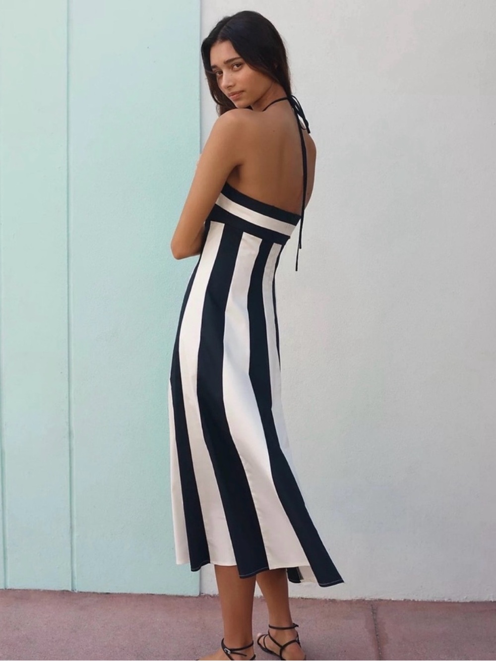 Anthropologie Maeve Black & White Strapless Striped Midi Dress - Picture 2 of 8